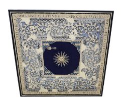 A decorative Halley's Comet silk scarf from 1986 in colourways of a blue scrolled and paisley