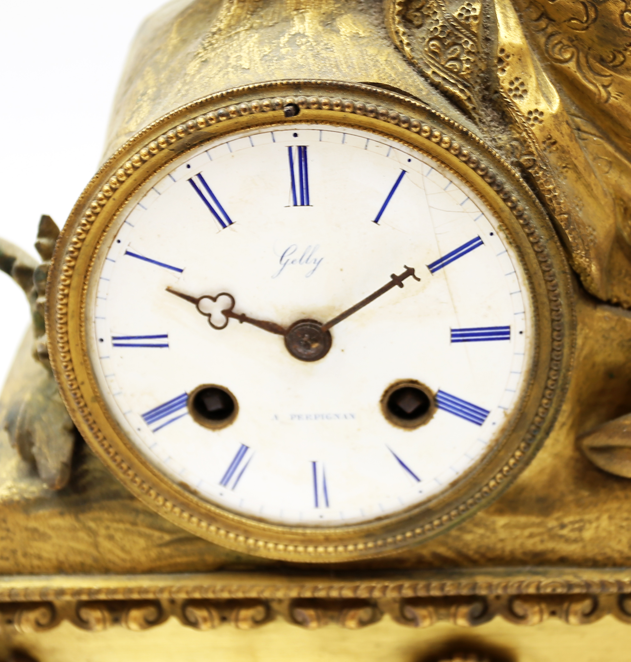 A 19th century French table clock, gilt brass with lady figural decoration to top next to circular - Image 2 of 4