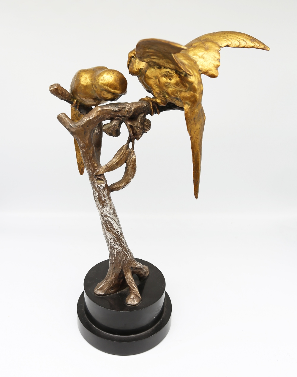 A French 20th century gilded bronze model of Love Birds signed R Durquet on polished stone plinth. - Image 2 of 4