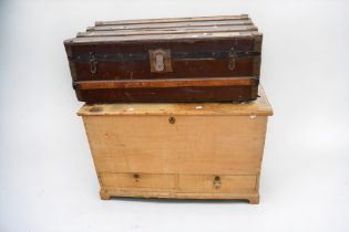 A 19th Century pine mule chest with two base single drawers, on bracket feet along with a 1920s