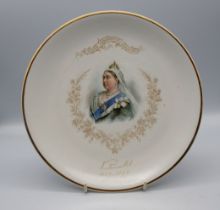 A commemorative Queen Victoria ceramic plate by J&G Meakin (Hanley), heavily crazed.