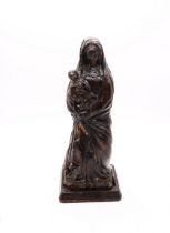 18th Century, or earlier,  wooden carving of the Madonna and child on later plinth, height 35cm
