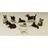 Beswick - nine ceramic figures inc. four brown horses, two cats, two small hunting hounds and a