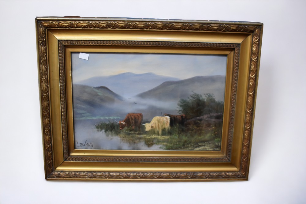 J. Marshall (20th century) Two oil paintings, Cattle, possibly Scottish Highlands, both framed and - Image 4 of 4