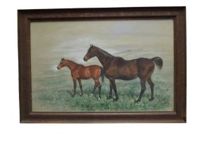 Basil Nightingale: a signed watercolour and pencil of a mare and foal, dated 1924.