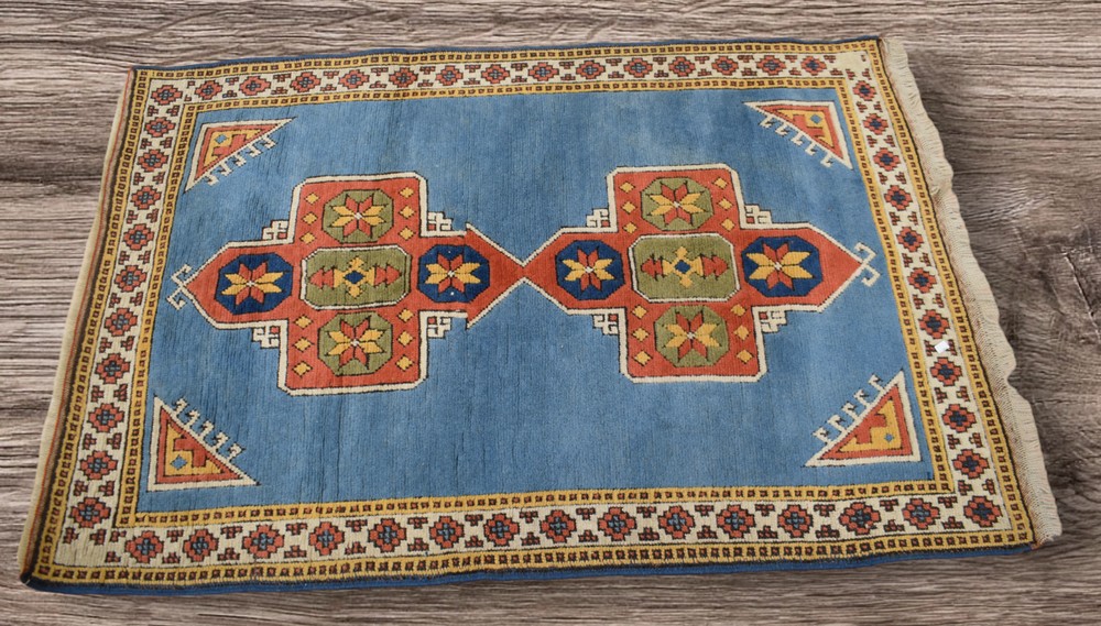 Two thick hand knotted mid 20th Century Persian rugs, central regions, deep reds and light blue - Image 2 of 2