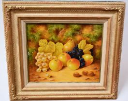 A pair of mid 20th Century still life, oils on board , signed J.F. Smith 'Apples, grapes and