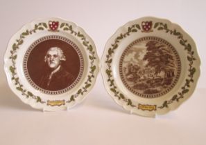 Two Wedgwood Plates  One printed with Etruria Hall and the other with a printed portrait of Josiah