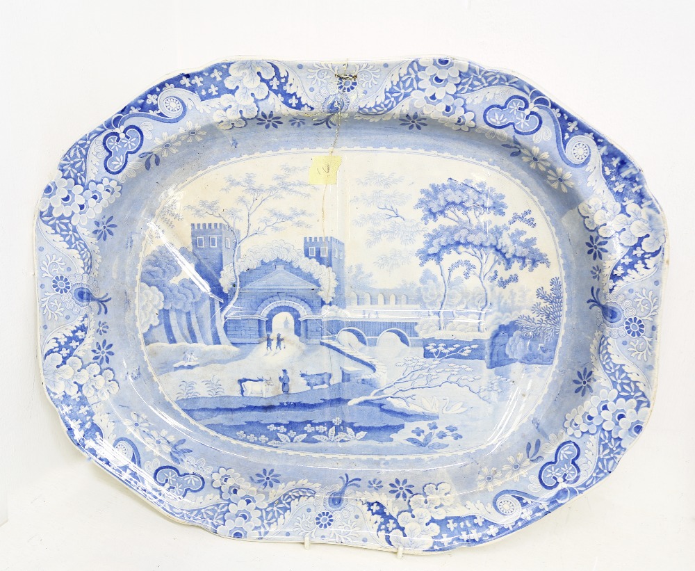 Six 19th Century large meat platters / serving dishes to include: 1. Spode blue and white meat - Image 6 of 17