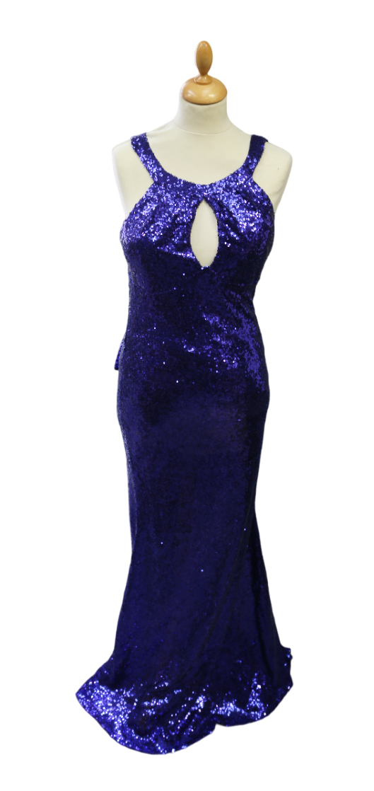 4 royal blue sequined Goddiva evening/prom/bridemaids dresses, long length, 2 x size 10 and 2 x size