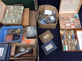 A collection of watch repair spares to include links, crowns, pins, mini lathe and watch watch