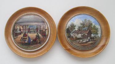 Two Staffordshire Prattware Polychrome Pot Lids in wooden frames. 'Shakespeare’s House' and Ann