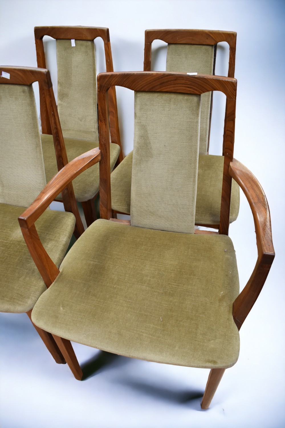 Set of six chairs to include two carvers, 1960s G plan dining chairs with green velvet seats and - Image 5 of 5