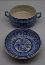 A Spode blue and white, transfer-printed with Royal Lily Queen Charlotte pattern, food warmer, c.