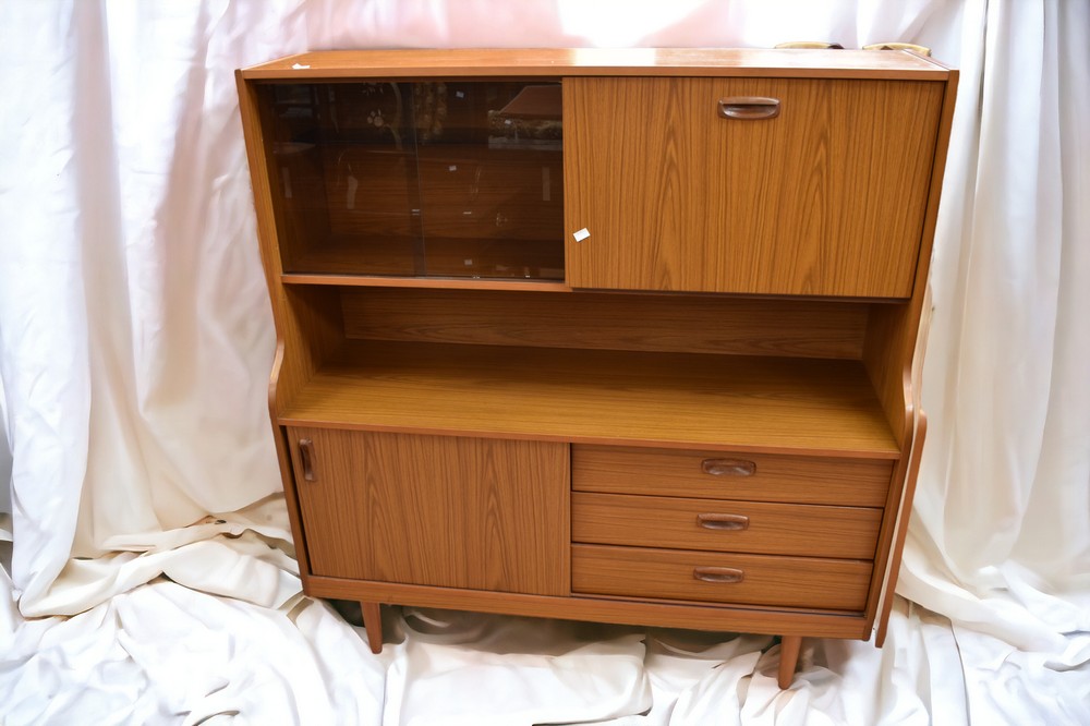 A collection of 1970s Schreiber teak-effect cabinets comprising drinks cabinet, bureau and a small - Image 2 of 3