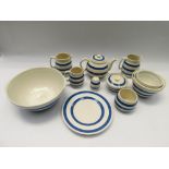 A small collection of Staffordshire Chef Ware blue and white Cornish style banded pieces to include;