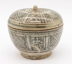 A Thai Sawankhalok bowl and cover, 16th / 17th Century, approx. 10cm high x 11.5cm diameter.