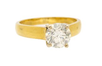A 1.50 carat diamond and 18ct gold solitaire ring, comprising a round brilliant cut diamond weighing