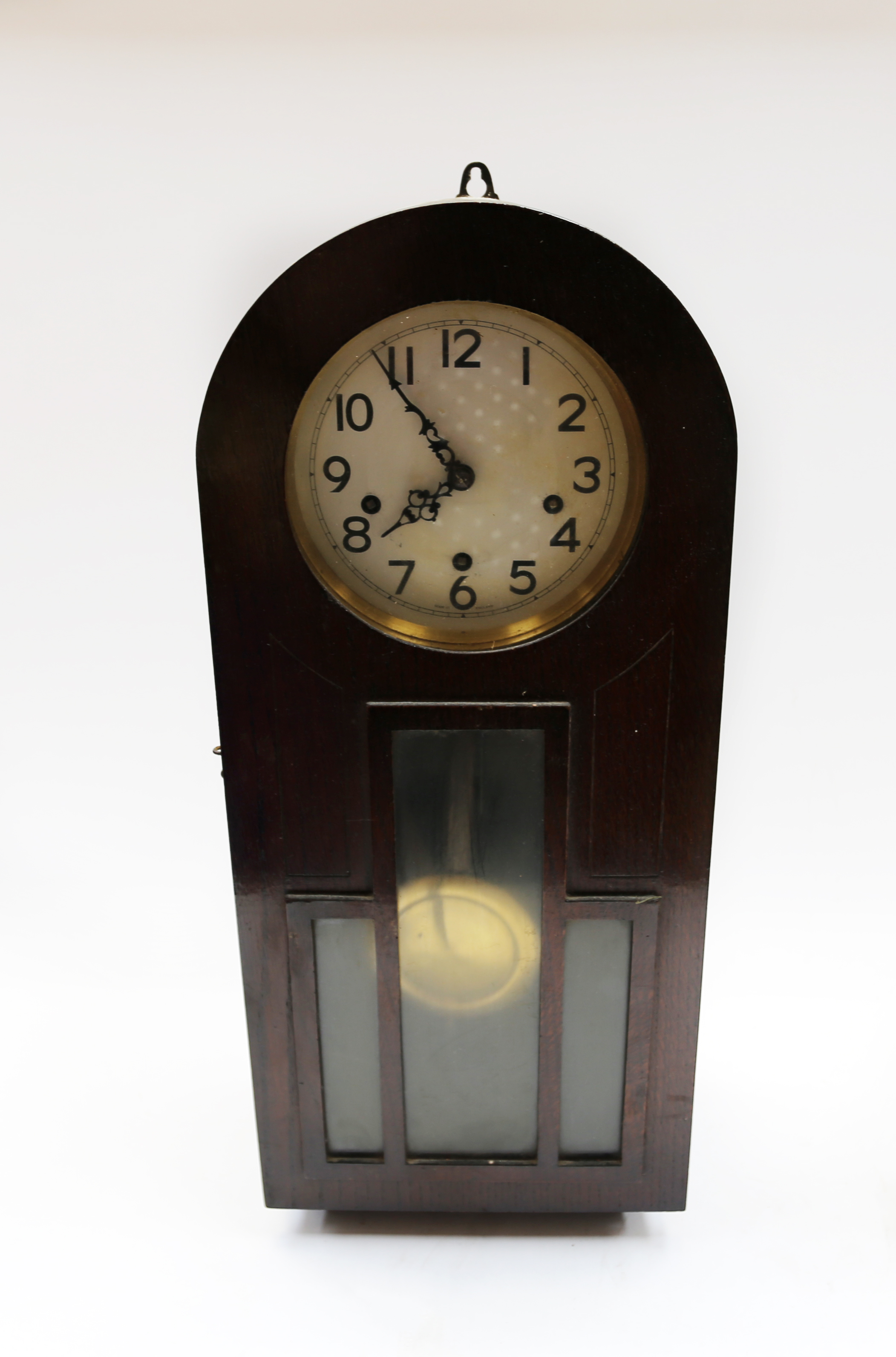 A 1930s 8 day wall clock along with three small mantle clocks. - Image 3 of 4