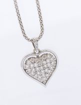 A diamond set 18ct white gold heart pendant, pave set with round brilliant cut diamonds, size approx