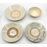 A collection of four far eastern celadon and painted blue Song style pottery (4). Sizes: smallest