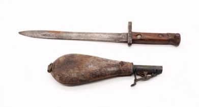 WWI interest - German bayonet along with a 19th Century gun powder pouch.