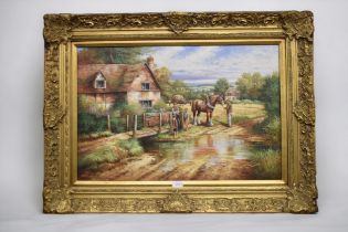 A collection of four late 20th Century oils on canvas, horse related, three by S K Mitchell and