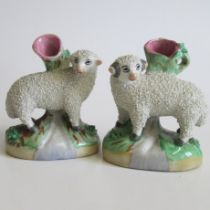Pair of Staffordshire Small Sheep Spill Holders Date Circa  1880-90 Size   9cm high  7cm diam