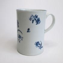 A Worcester cylindrical mug gillyflowers pattern Circa 1770 Diameter 10cm, height 14cm Condition; no