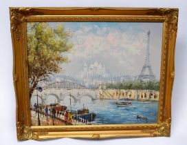 A framed and signed Burnett oil painting of a Parisian scene