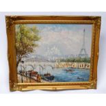 A framed and signed Burnett oil painting of a Parisian scene