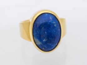 David Fowkes- a lapis lazuli and 18ct gold ring, set with a large cabochon stone rub over set