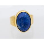 David Fowkes- a lapis lazuli and 18ct gold ring, set with a large cabochon stone rub over set