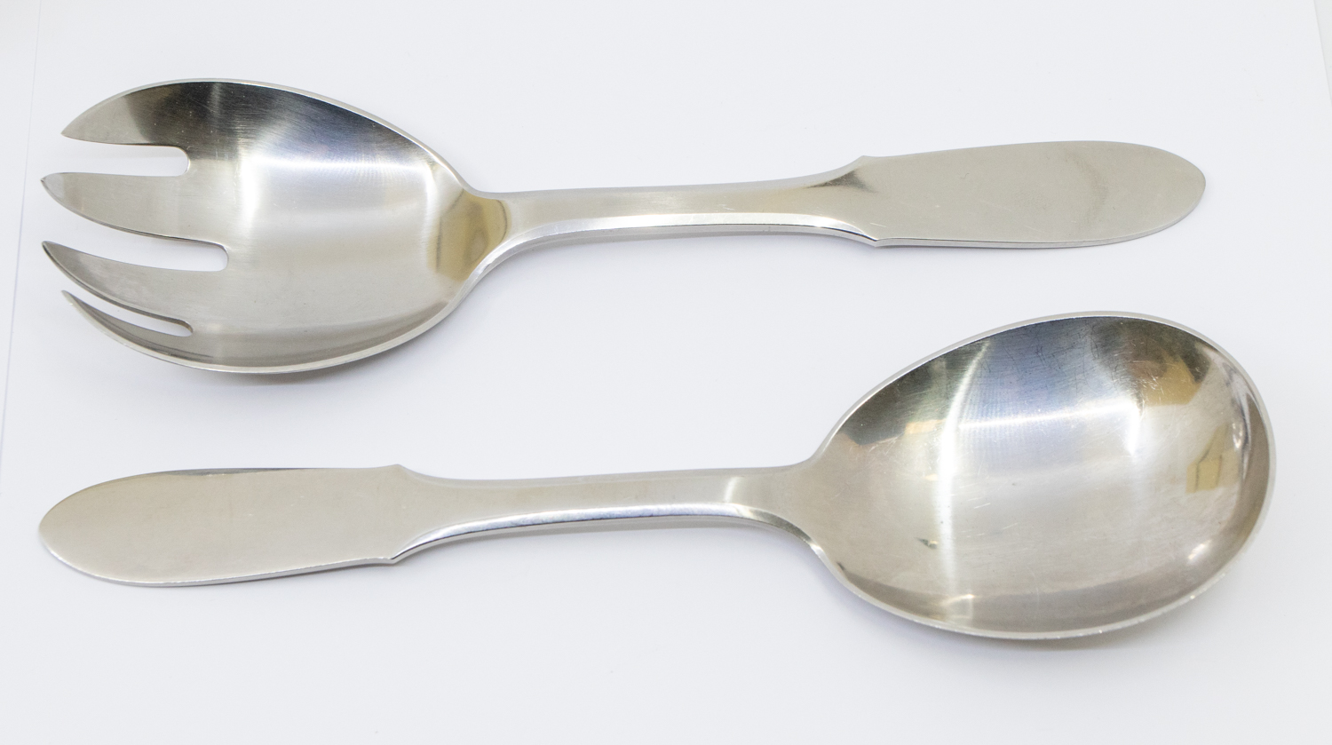 Two boxed sets of vintage Georg Jensen stainless steel salad and cake servers, circa 1950s, in - Image 3 of 5
