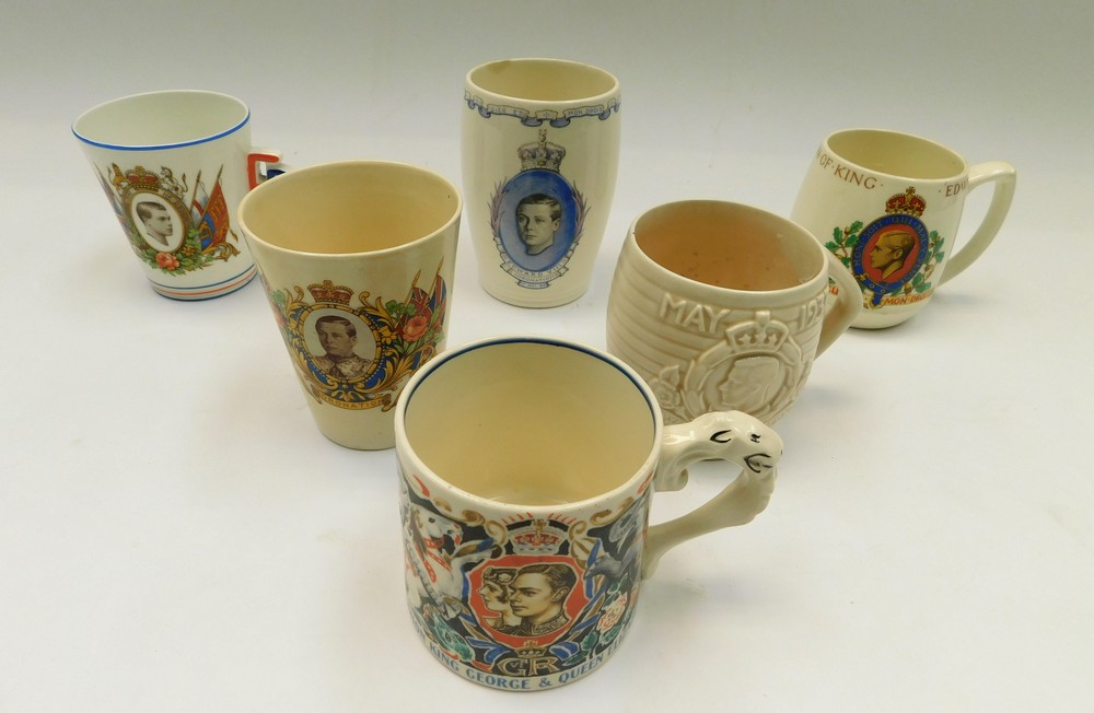 6 commemorative Edward VIII mugs along with a Laura Knight mug of George and Mary coronation,