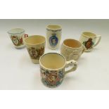 6 commemorative Edward VIII mugs along with a Laura Knight mug of George and Mary coronation,