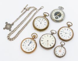 Pocket watches: a collection of six pocket watches, including two silver 9one missing glass and
