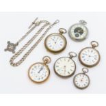 Pocket watches: a collection of six pocket watches, including two silver 9one missing glass and