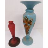 A late Victorian turquoise hand painted vase along with a French early 20th Century vase.