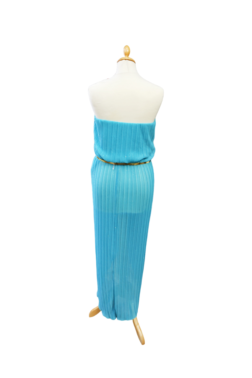 5 LY strapless turquoise mini pleated evening/prom/bridesmaid dresses with deep-v crossover front - Image 2 of 4