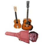 A Spanish guitar by Telesford Julve, and an E-Ros guitar in case . All wood. Some wear, loss etc.