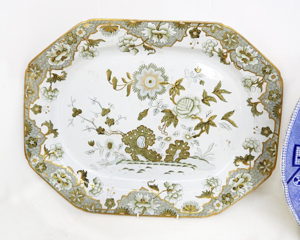 Six 19th Century large meat platters / serving dishes to include: 1. Spode blue and white meat - Image 16 of 17