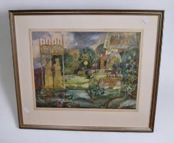 Richard Barnard (late 20th century) - Seven framed and glazed watercolours, three larger titled "