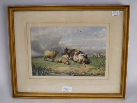 Thomas Sidney Cooper (British, 1803-1902) of a cow and sheep at rest, watercolour on paper, 19 x