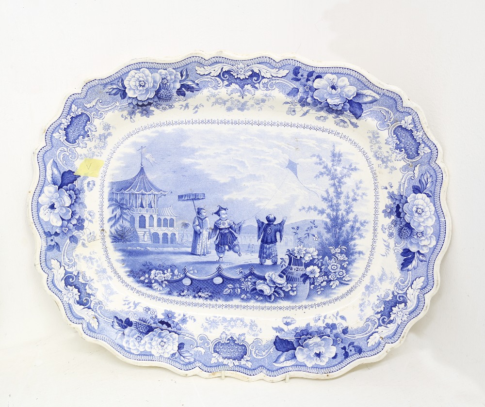 Six 19th Century large meat platters / serving dishes to include: 1. Spode blue and white meat - Image 3 of 17