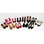 12 pairs of vintage and retro shoes to includfe two good pairs of red peep toes and a pair of