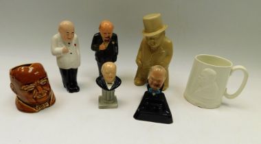 Sir Winston Churchill interest - a collection of mid 20th Century figures and mugs of our greatest