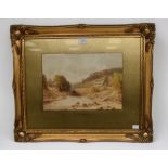 A pair of early 20th Century water colours in gilt frames of village and country scenes, signed