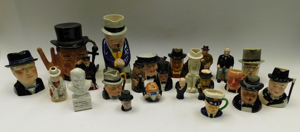 Sir Winston Churchill interest - collection of Toby jugs of Churchill, large and small, mixed