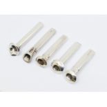 Boutonnieres: a collection of five 20th century silver buttonhole posy holders, few with floral